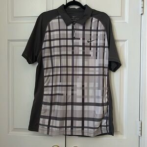 Nike Drifit Tennis/Pickleball Shirt, gray and white plaid, size L